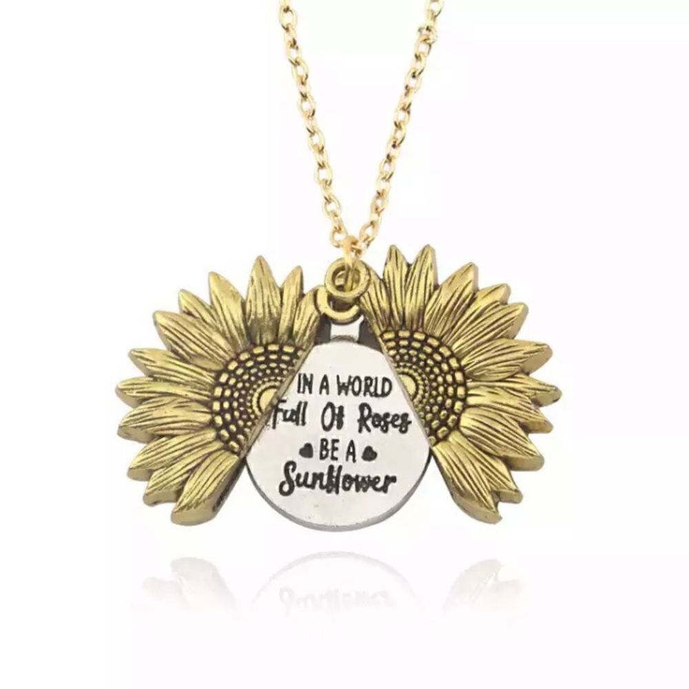 In a World Full of Roses Be a Sunflower Hidden Message Inspirational Necklace